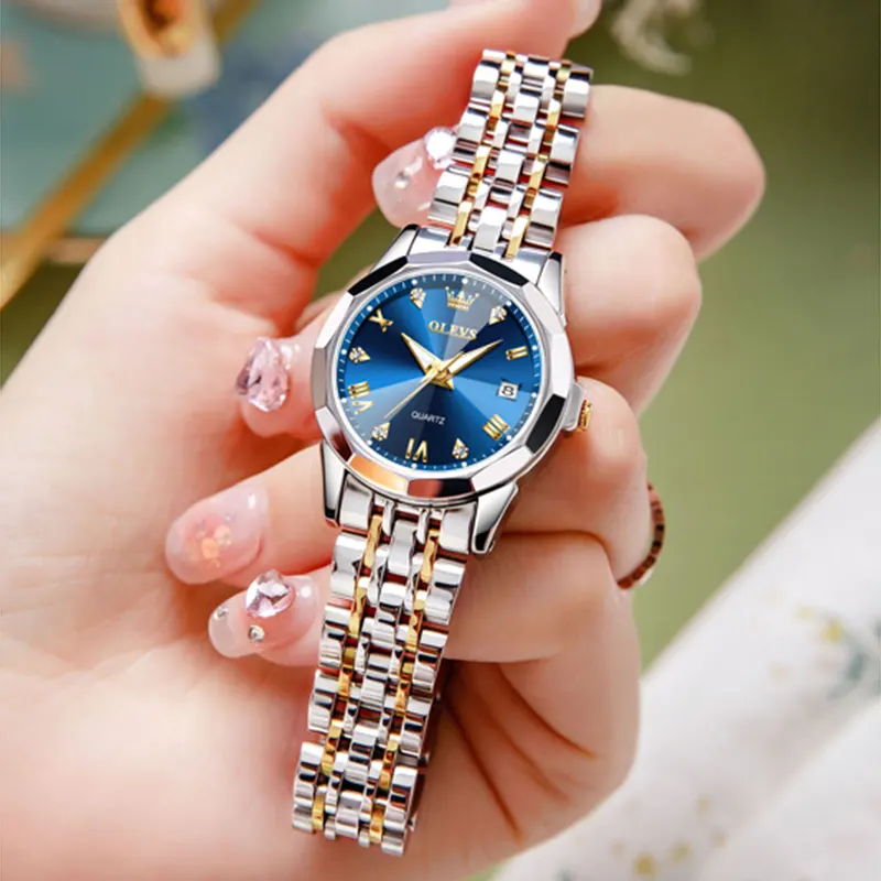 Olevs Blue Dial Two-tone Ladies Watch | 9931